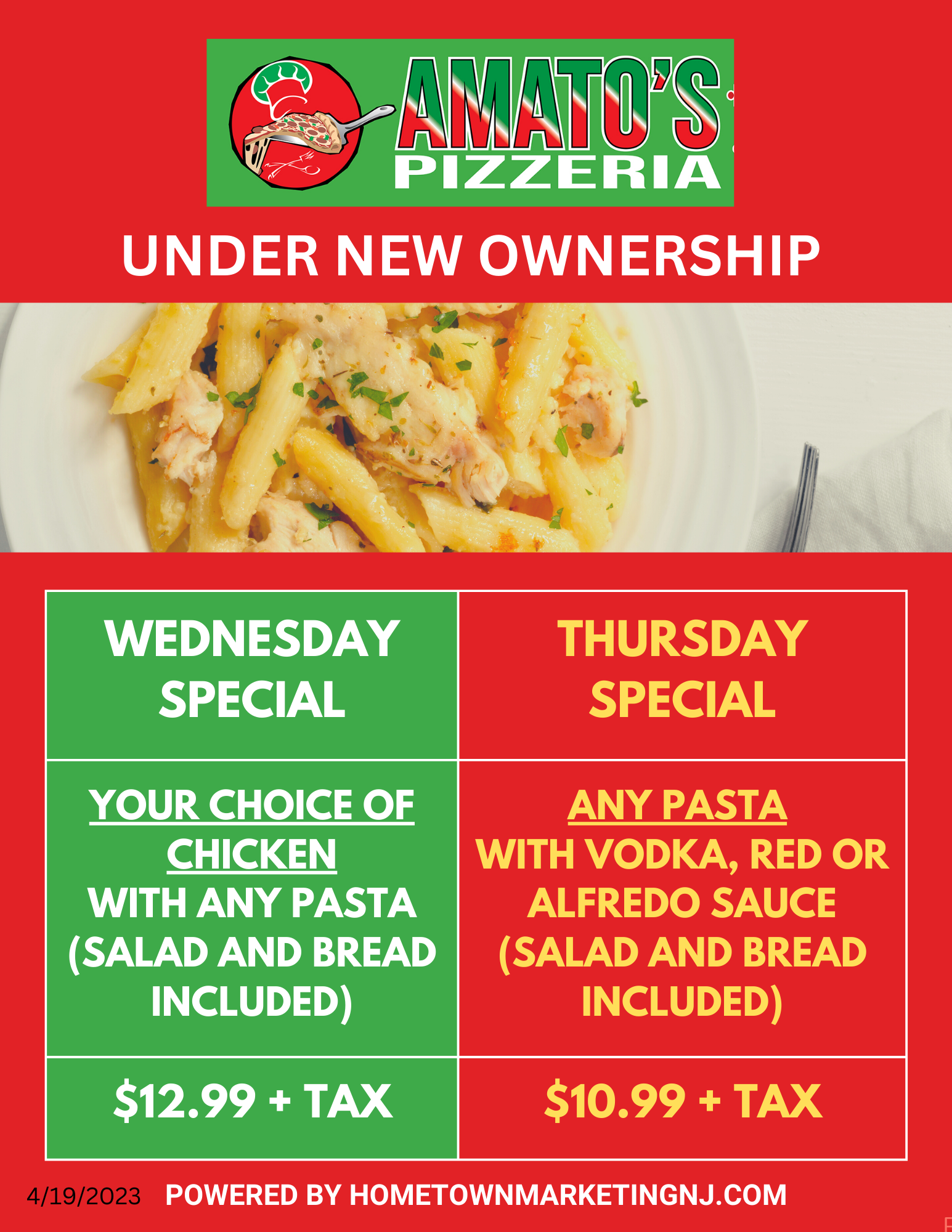 Amato Pizza Wed and Thurs Specials 4192023 