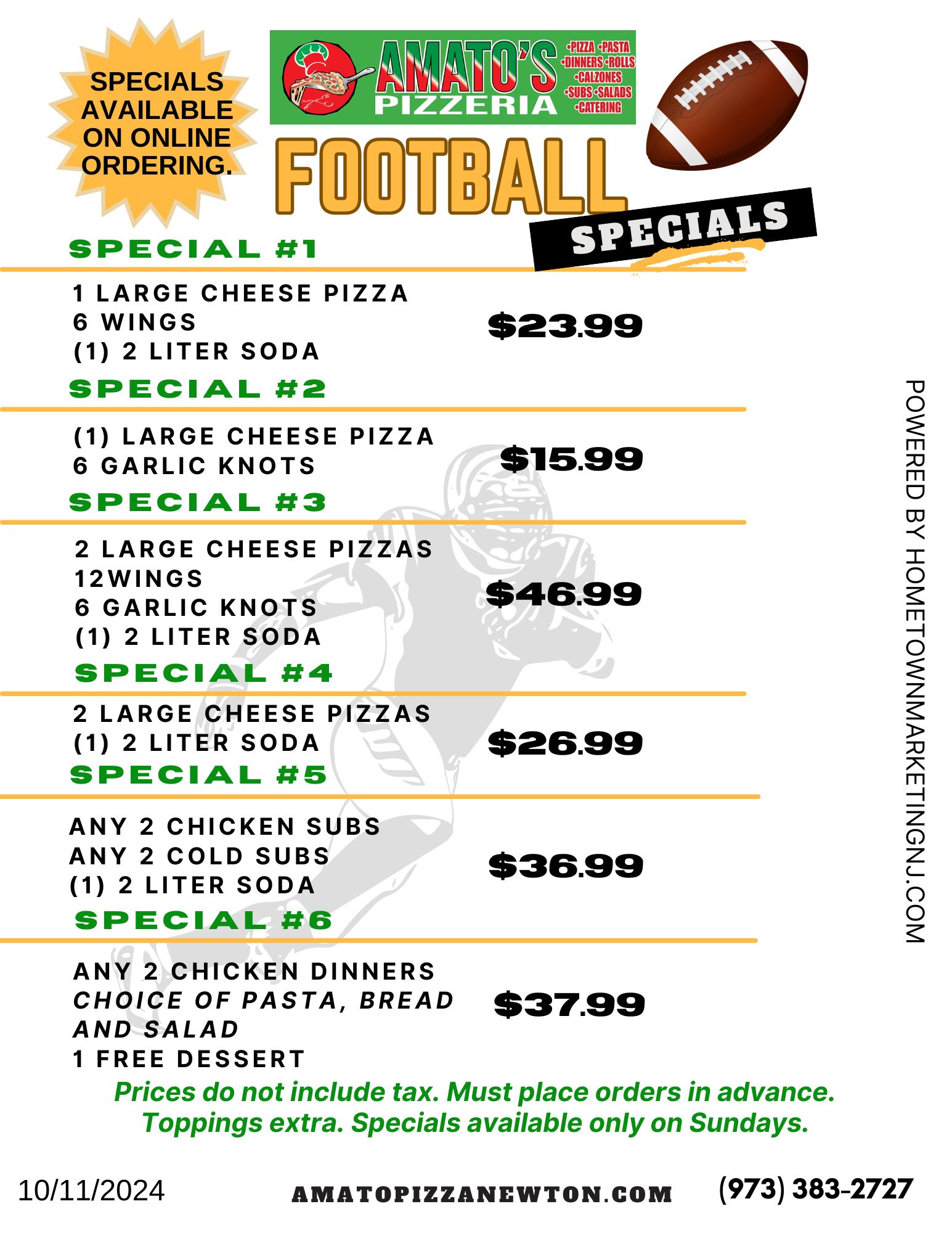 Amato Pizza Football Specials 1022024 