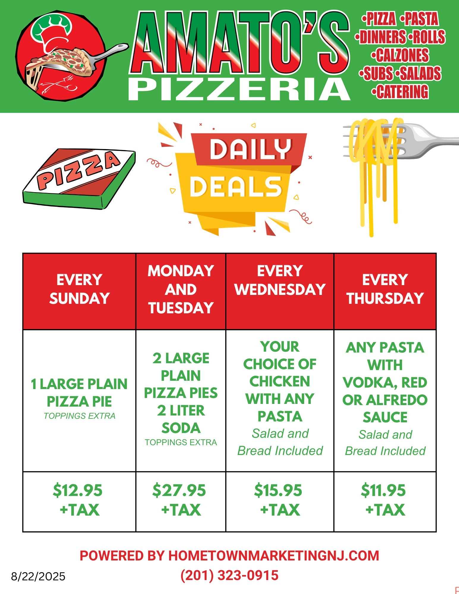 Amato Pizza Specials 8222025